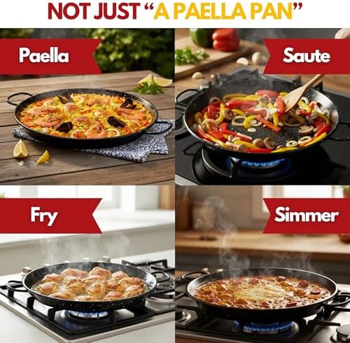 Paelluxe Paella Pan Enameled No-Rust Steel Skillet - 22 Inch, 16 Servings - Image 4