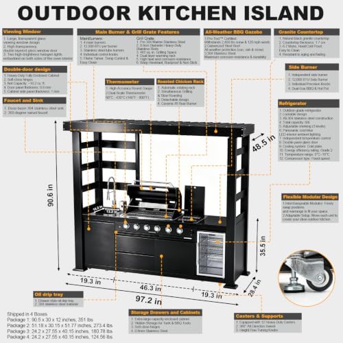 97.2" 4-Burner Modular Outdoor Kitchen Island, 72000 BTU Propane Gas Grill - Image 2