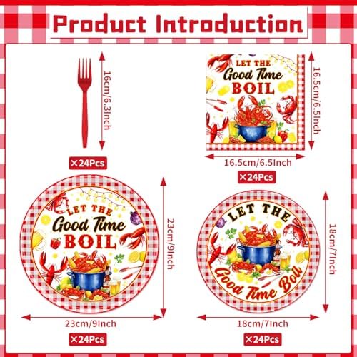 Gameza Seafood Boil Party Supplies - 96PCS Seafood Boil Party Plates and Napkins Forks Tableware Disposable Set, Crawfish Crab Shrimp Summer Birthday Decor Supplies, Serve 24 - Image 2