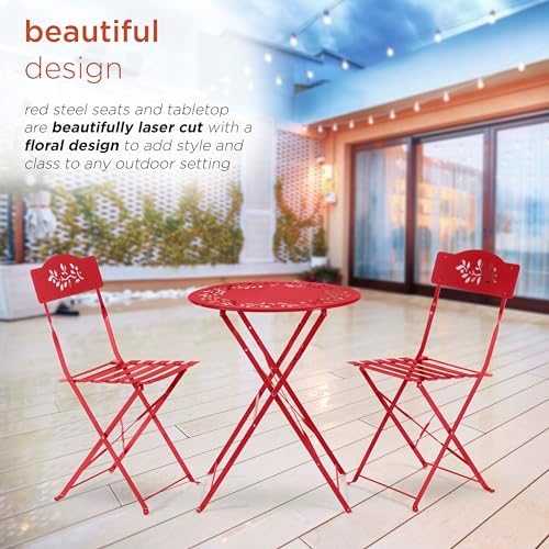 Alpine Corporation Indoor/Outdoor 3-Piece Bistro Set Folding Table and Chairs Patio Seating, Red - Image 5
