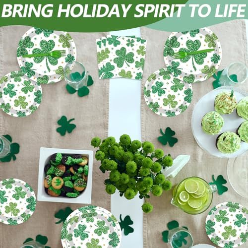 100 Pcs St. Patrick’s Day Shamrock Tableware Party Supplies Set, Serves 25 – Disposable Green Clover Paper Plates, Napkins, and Forks for Irish Celebration, Lucky Party, or Spring Festival Decorations - Image 5