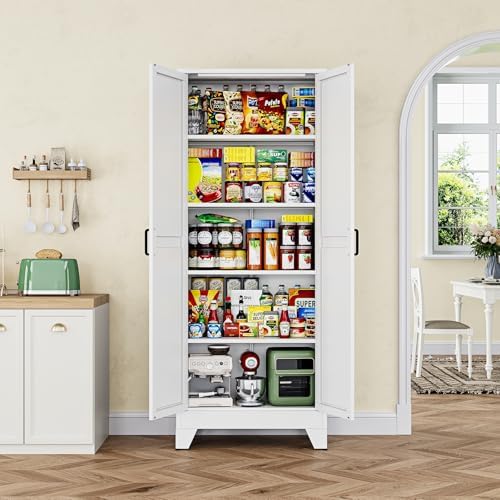 Letaya 75" H Metal Storage Cabinet with 2 Doors and 4 Shelves,Tall Kitchen Pantry Cabinets,Farmhouse Utility Pantry Organizers for Cupboard/Dining/Bathroom/Home Office/Garage,White - Image 5