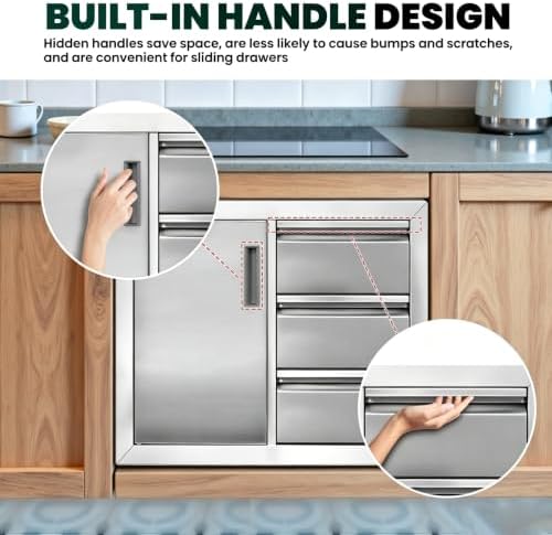 28" x 19.7" x 22" Outdoor Kitchen Cabinets, 304 Stainless Steel Cabinets - Image 6