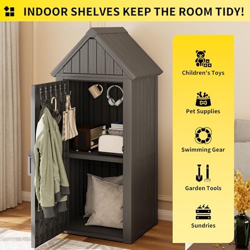 Fancyango Outdoor Resin Storage Cabinet Sturdy All-Weather Shed with Removable Shelves Lock Ring & Reinforced Floor – for Garden Patio Lawn (Grey) - Image 5