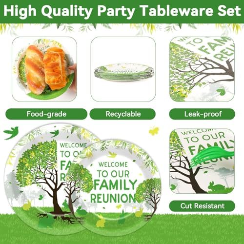 100Pcs Family Reunion Party Decorations Family Tree Reunion Plates Napkins Green Tree Welcome to Our Family Reunion Tableware Set Spring Family Reunion Party Supplies for Family Gathering 25 Guests - Image 4