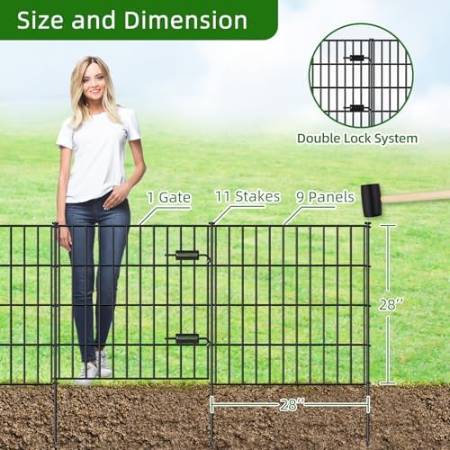 Metal Garden Fence with Gate 28 in x 23.3 ft, Dog Fence Outdoor for Yard - Image 3