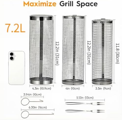 3 Pcs Rolling Grill Baskets for Outdoor Grill Accessories, BBQ Grilling Basket for Vegetables Shrimp Kebob, Outdoor Cooking Camping, Birthday Gifts for Men Dad Husband - Image 2