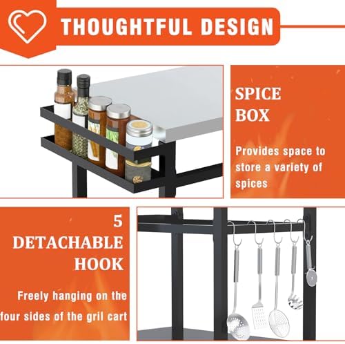 32" Double-Shelf Grill Table, Movable Grill Cart for Ninja - Image 3
