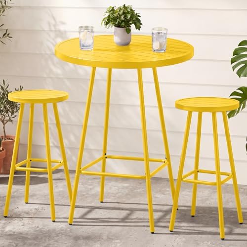 Best Choice Products 3-Piece Patio Dining Set, Bar Height, Outdoor Bistro Set, Outdoor Round Bar Table w/ 2 Bar Stools, Steel - Yellow by BestChoiceProducts