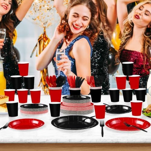 168Pcs Red and Black Party Decorations, Serves 24 - Image 6