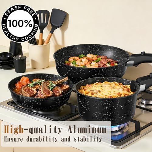 Umite Chef 21Pcs Pots and Pans Set Non Stick, Nonstick Ceramic Cookware Sets Detachable Handle, Non Toxic Healthy Induction Cookware, Kitchen Cooking Set, with Frying Pans Set, Dishwasher/Oven Safe - Image 3