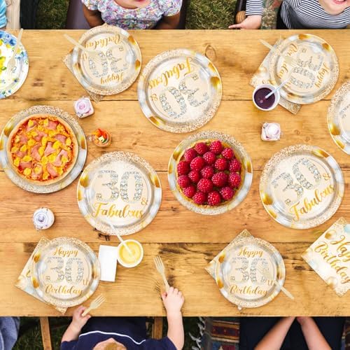 96Pcs 30 Fabulous White and Gold Birthday Party Decorations Serves 24 - Image 7
