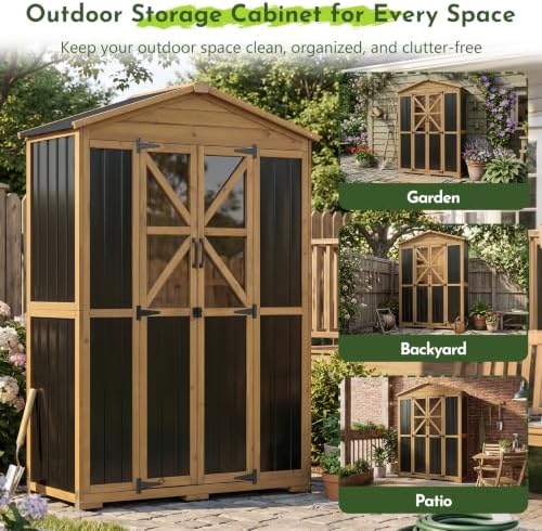 Outdoor Wooden Storage Shed Cabinet with 6 Adjustable Shelves - Image 7