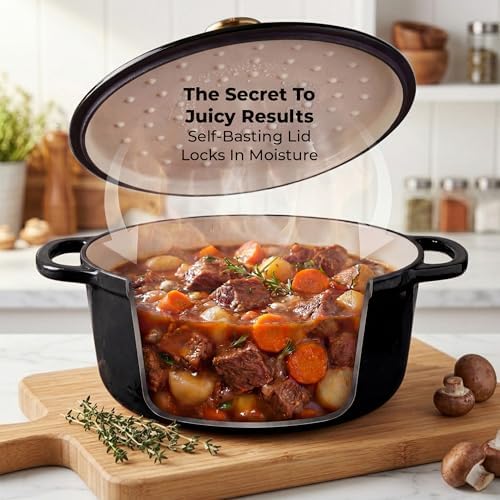 Zulay Kitchen 6.4 Quart Enameled Cast Iron Dutch Oven Pot with Lid – Premium Durability & Oven Safe up to 500°F – Heavy Duty Cookware Perfect for Bread Baking, Stews, Braising & Roasting - Black - Image 4