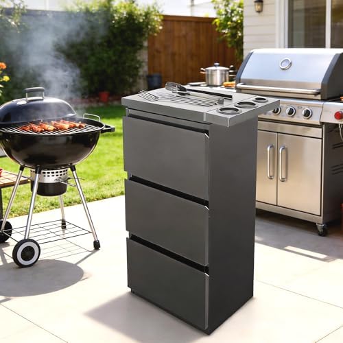 Outdoor Kitchen Drawers18 W x 32.7" H x 11.8" D Flush Mount Access 3-Drawer BBQ Stainless Steel Drawers BBQ Island Drawers for Outdoor Kitchens or BBQ Island Patio Grill Station Black - Image 4
