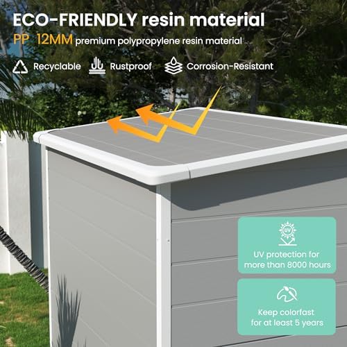 UDPATIO Outdoor Storage Shed 5x3 FT, Garden Resin Shed with Floor, Grey - Image 4