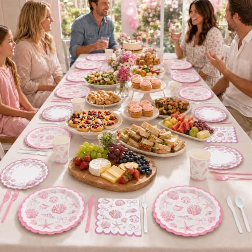 168 Pcs Pink Seashell Party Decorations for Girl Summer Birthday Serves 24 - Image 6