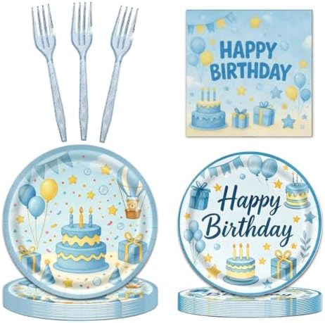 65Pcs Blue happy birthday cake plate napkin, girl birthday party theme by Exquisitehighqualitypartydecorationstomeetyoureveryneed%EF%BC%81