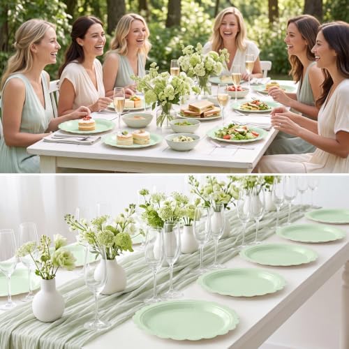 NatNarr 30 Pk Sage Green Paper Plates 9" Scalloped Sage Baby Shower Plates - Image 5