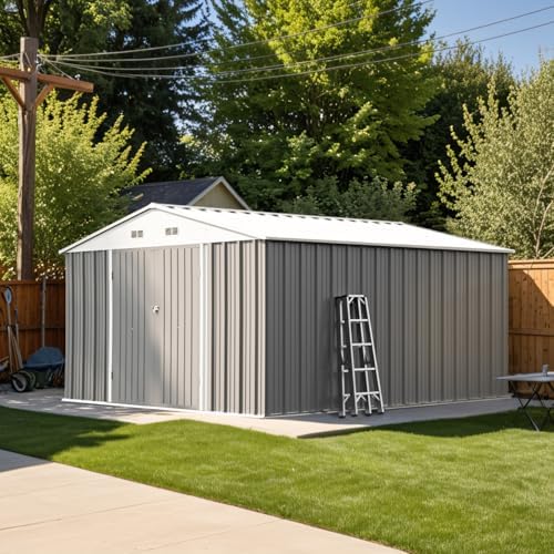 Patiowell 10x12 FT Metal Outdoor Storage Shed, Gray - Image 2