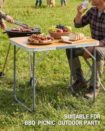 Outvita 2.3ft Portable Folding Camping Table Lightweight Suitcase Wood - Image 2
