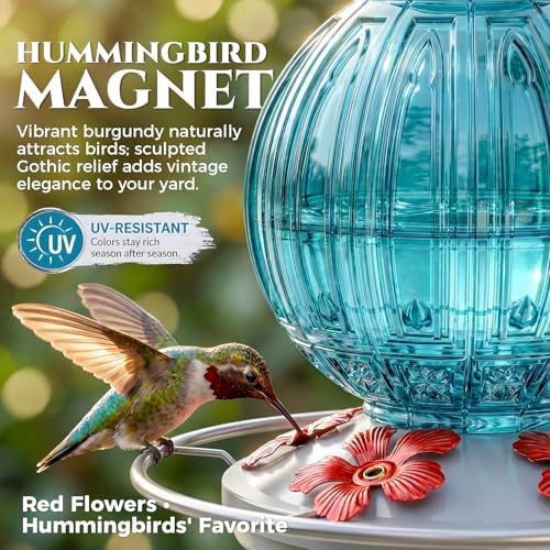 Glass Hummingbird Feeder for Outdoors Hanging, 26 fl oz Bird Nectar Feeder - Image 2