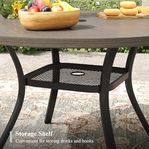 Outdoor Dining Table with Adjustable Umbrella Hole, 40.6" All-Weather Round Patio Dining Table for 4, Metal Patio Table with Storage Shelf for Garden Lawn Porch Deck Yard, Grey - Image 5