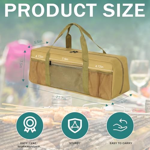 Grill Tool Storage Bag BBQ Grill Utensil Accessory Storage Brown - Image 2