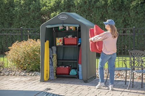 Scotts 4x4x6 FT Pop-Up Outdoor Storage Shed, Portable Water-Resistant Deck & Garden Tent Shelter for Tools, Equipment & Lawn Gear - Image 2
