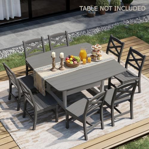 Outdoor Armless Dining Chairs Set of 4,HDPE Patio Chairs with Wide Seat,All-Weather HDPE Patio Armless Chairs for Porch, Backyard, Deck, White and Grey,Table not Included - Image 4