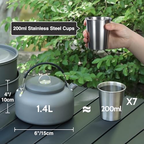 REDCAMP 6/10/11/12/14/15/19 PCS Camping Cookware Mess Kit Camping Gear Campfire Utensils Lightweight Stackable Pot Pan Bowls Soup Spoon with Storage Bag for Camping, Backpacking, Outdoor Cooking - Image 4