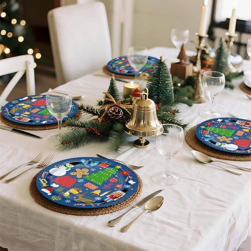 WRAPAHOLIC 25Pcs Christmas Paper Plates - 9 Inch Blue Holiday Party Disposable Plates Decorative Dinner Plates for Christmas Party Tableware Supplies Table Decor - Image 5