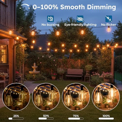 GvvooHome 50FT S11 LED Outdoor String Lights with App & Remote, Low-Voltage Patio Lights with Music Sync, 4 Lighting Modes, Dimmable, Waterproof LED Outdoor Lights for Porch, Deck, Garden, Backyard - Image 4