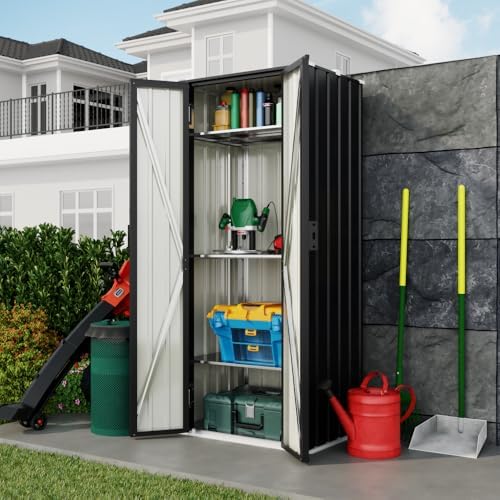 Devoko 28 CU FT Storage Cabinet, Metal Storage Shed with 3 Adjustable Shelves, for Patio Garden Backyard, Black - Image 7