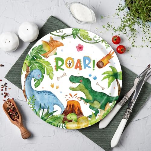 40pcs Watercolor Dinosaur Paper Plates and Napkins Party Supplies, 9 Inch Disposable Dinosaur Birthday Plates and Napkins Tableware Set for Kids Boys Birthday Decorations Serves 20 - Image 4