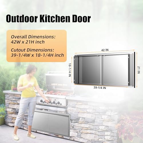 Outdoor Kitchen Doors 42W x 21H Inch Horizontal Handle Double BBQ Access Doors, 304 Stainless Steel for Outdoor Kitchen Cabinet Grill Station or BBQ Island - Image 2