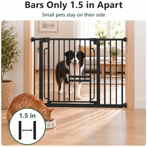 Dog Gate with Adjustable Cat Door, 29.5-37 in Wide, Black - Image 5