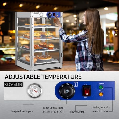 ROVSUN 4-Tier Commercial Food Warmer Pizza Warmer Countertop, Food Warmer Display with LED Lighting Removable Shelves Glass Door, Pretzel Warmer for Buffet Restaurant Cafe, 110V 800W - Image 5