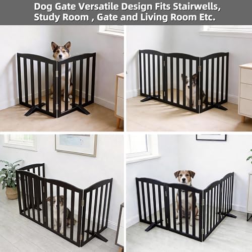 Freestanding Dog Gate Indoor,Doggie Gate Foldable Pet Gates for Doorways,Stairs or Hallways, Wooden Black Pet Gate for the House, Pet Fence with Support Feet Included,24 "Height-2 Panels - Image 4