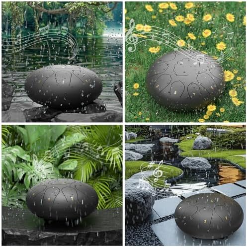 Rain Drum for Outside Garden, 8 Inches 11 Notes Steel Tongue Chakra Drum, Waterproof Meditation Rain Chime, Musical Instruments for Adult Gift with Bag, Music Book, Mallets (Black) - Image 6