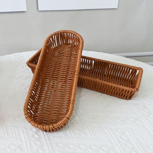 Silverware Organizer Basket, Outdoor Dining Cutlery Baskets, Small Wicker Bread Cracker Basket, Stackable Wicker Storage Baskets for Spoons Forks Knives Stationery (Oval) - Image 6
