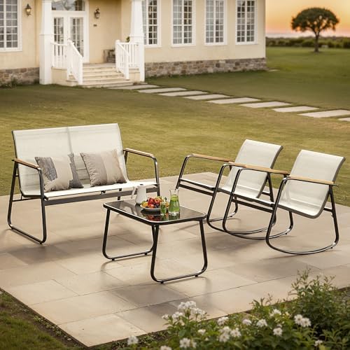 Ahomly Outdoor Patio Furniture Set 4 Pieces, Conversation Textilene, White - Image 5