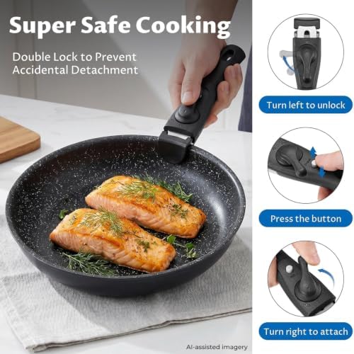 BEZIA Induction Cookware Set 10 Pieces, Nonstick Pots and Pans Set with Removable Handles, for All Hobs, Stackable Design, Dishwasher/Oven Safe, PFAS Free - Image 4