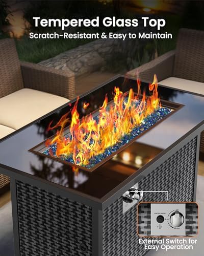 Ciays 43″ Propane Fire Pit, CSA-Listed 60,000 BTU Outdoor Gas Fire Pit Table with Glass Wind Guard, Tempered Glass Top, Lid, Glass Rocks, Adjustable Legs, Fire Table for Patio, Garden & Party, Black - Image 5