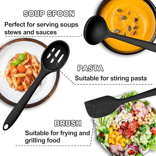 Silicone Kitchen Utensils Set, Umite Chef 22Pcs Cooking Utensils Spatula Set, Heat Resistant Non-Stick Silicone, Dishwasher Safe Cooking Gadgets Tools Set(Black) - Image 3