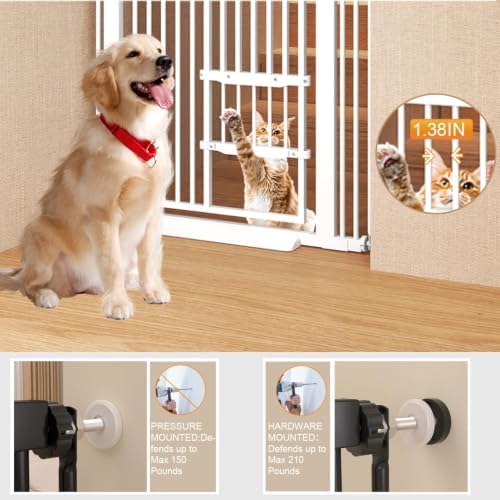 55.11" Extra Tall Cat Gate 29.5-40.6'' Wide Pet gate for Doorway Pet Gate with Cat Doors NO Drilling Pressure Mount Kit for Cats and Dogs Indoor Doorways liveing Room Bedroom-White - Image 6
