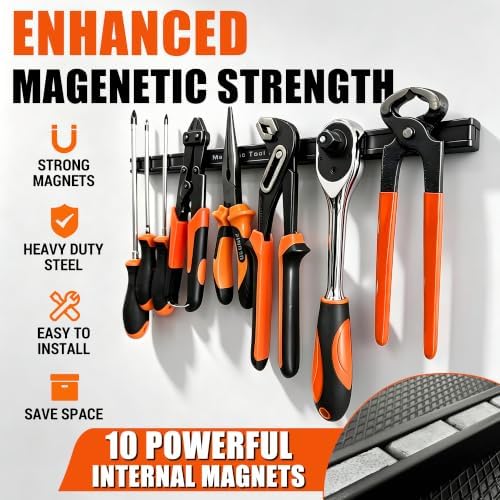 Upgraded 17 Inch Magnetic Tool Holder, Heavy Duty Double Sided Magnetic Tool Bar with Extra Strong Magnets, Wall Mount Tool Organizer for Wrenches, Pliers, Garage, Workshop or Jobsite (1PC) - Image 2