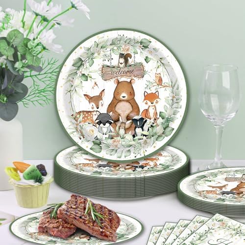40pcs Animals Party Supplies,Woodland Party Decoration Supplies,Used for Animals Birthday Decoration,Include 20 dinner plates, 20 Napkin - Image 6