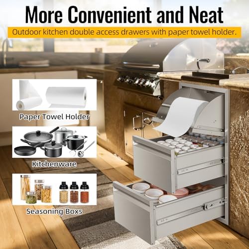 Outdoor Kitchen Drawers 15" W x 26" H x 22" D Built-in BBQ Drawer Stainless Steel Access Drawers for Outdoor Kitchen Island or Grill Station - Image 4