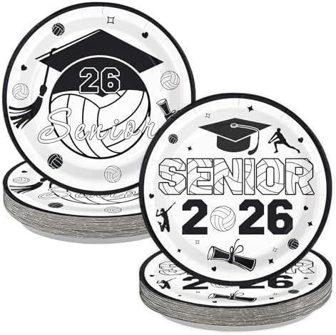50Pcs Volleyball 2026 Graduation Heavy Duty Paper Plates 9 Inch by Greencian